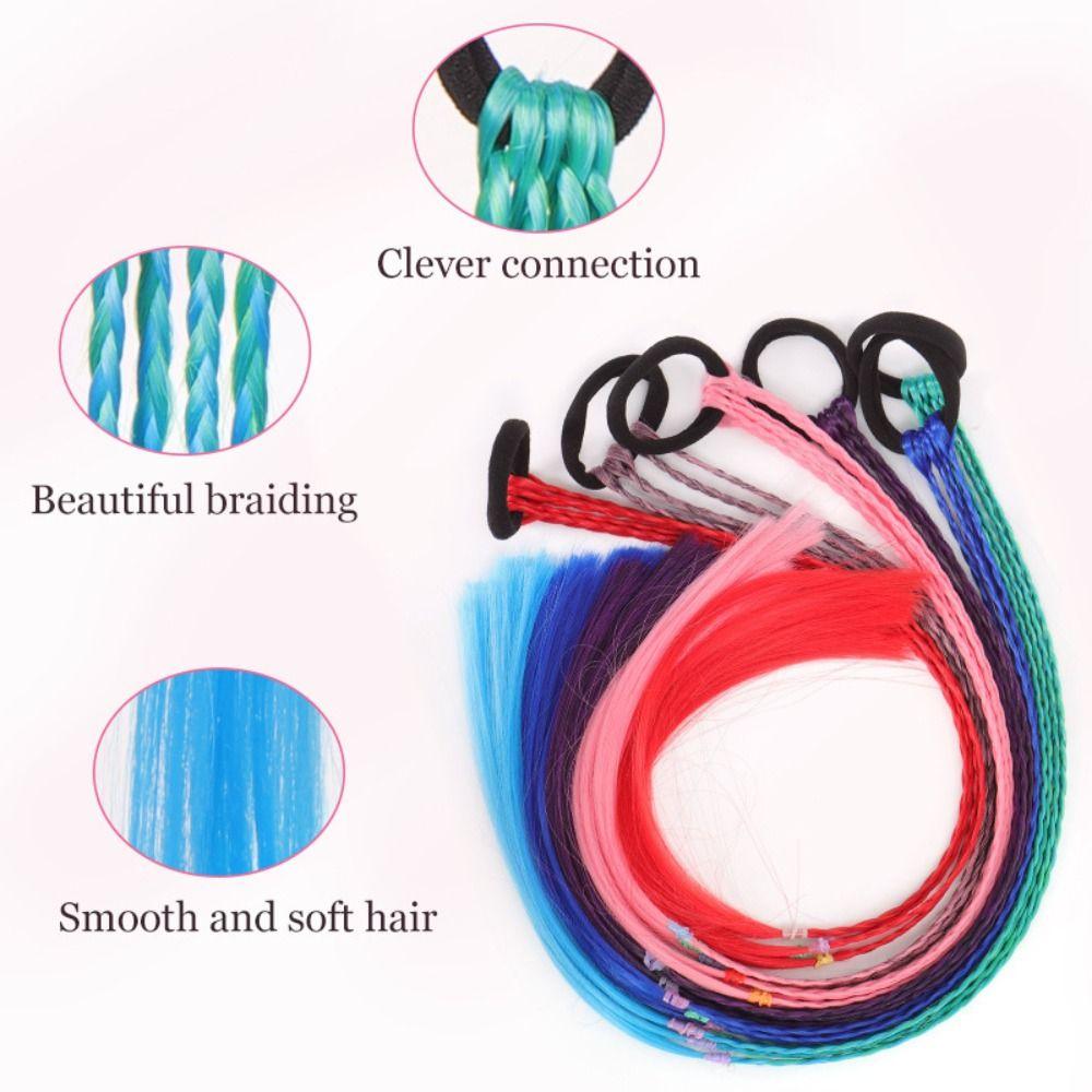 6Pcs Multi-Strand Design Rainbow Long Straight Braid Hair Synthetic Hair Extensions Cosplay