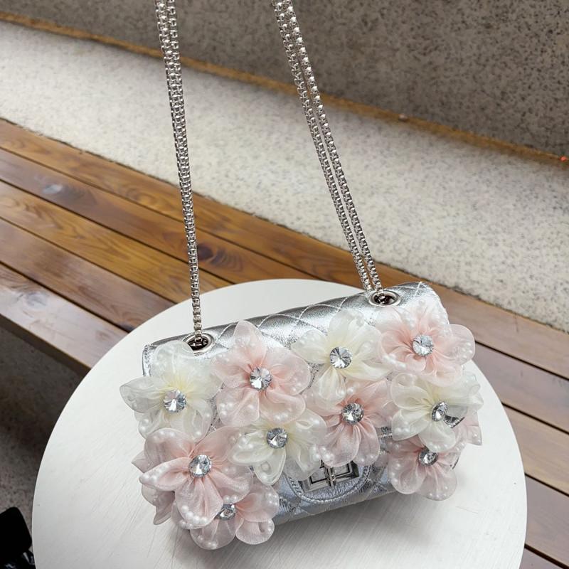 2025 Luxury Designer Women 3D Flower Diamonds Shoulder Crossbody Bag Brand Argyle Pattern Square Handbag Lattice Evening Bag