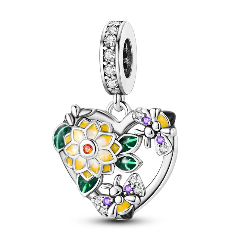 Flowers Series S925 Sterling Silver Sunflowers Tulip Carnation Charms Fit Original  Bracelet  For Women Jewelry Making