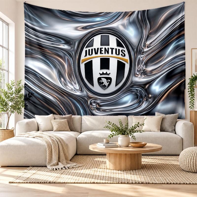 Gobelin Ścienny Juventus FC, Miękki Materiał do Zawieszenia na Ścianie, Dekoracyjne Tło do Sypialni Domowa Sztuka Ścienna