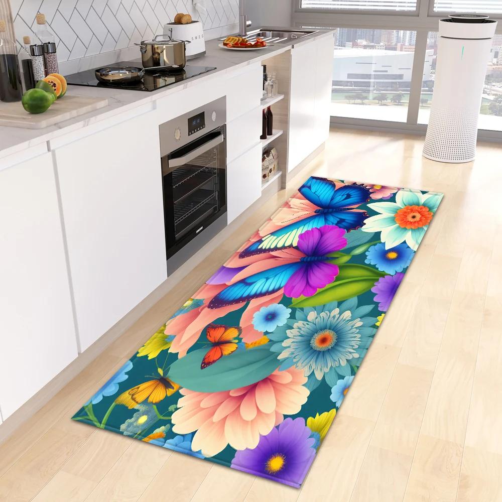 Blumenmuster Teppich Flur Bad Eingangstür Rutschfeste Fußmatte Zuhause Wohnzimmer Kinderzimmer Balkon Bodendekoration Teppich