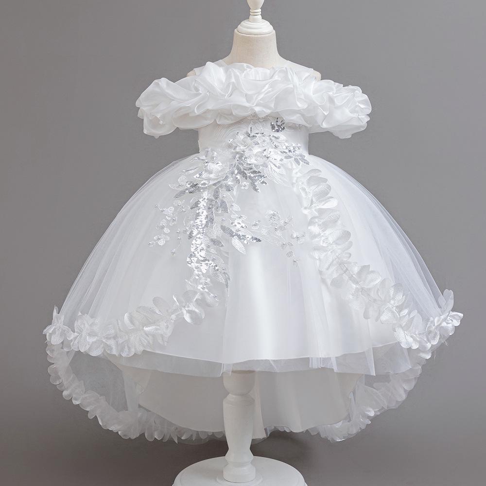 

Платье принцессы из пышного тюля с открытыми плечами для девочек - Наряд для выступления или свадьбы 150 cm белый