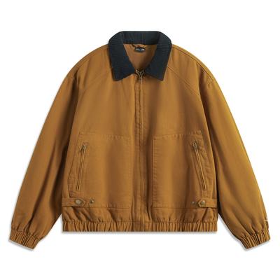 Li-Ning Sportmode Serie Einfarbig Polokragen Langarm Reißverschluss Amerikanischer Vintage Lässig Vielseitige Jacke Unisex Jacke Goldbraun AJDU321-1