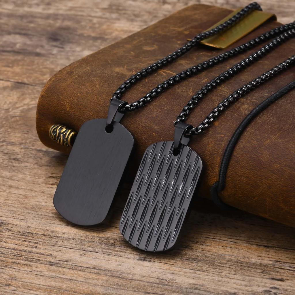 Dog Tag Necklaces for Men Dad Father Papa Husband,Waterproof Stainless Steel Square Pendant with Box Chain Collar Gift