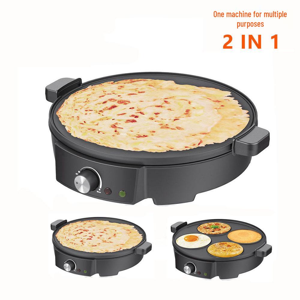 

2-in-1 Electric Pancake & Crepe Maker with Replaceable Plates - Four-Hole Griddle Pan