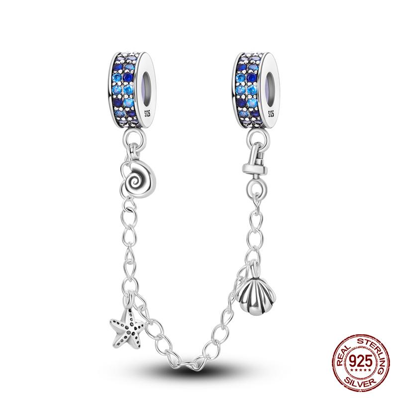 Real 925 Silver Stars & Moon Sunflower Safety Chains Spacer Beads Charms Fit Qikaola 925 Bracelets DIY Jewelry