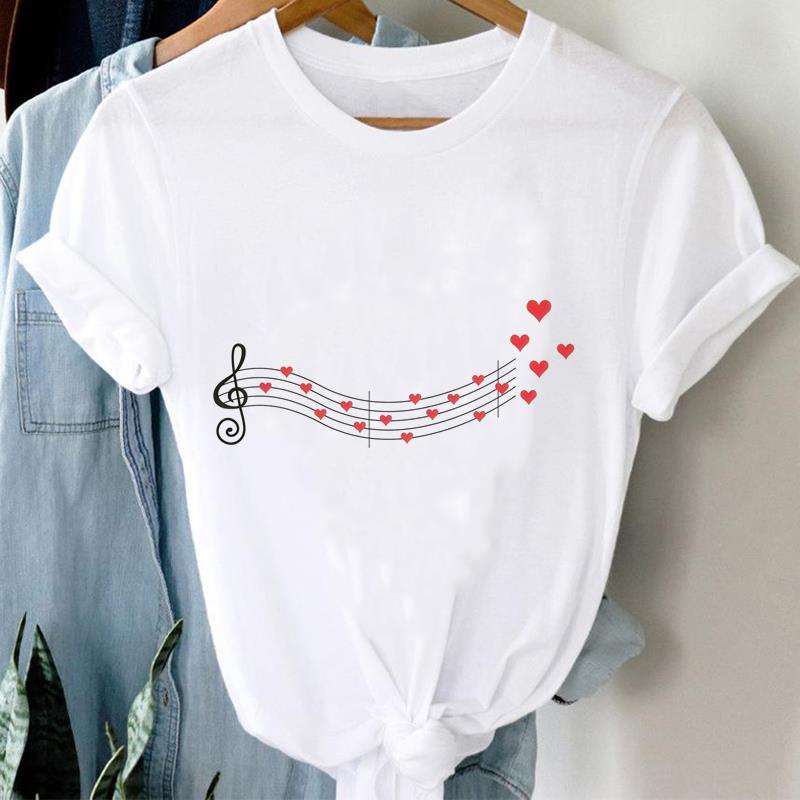 (Asian Size) T Shirt love heart flower Fashion Women Tee Clothing Casual Lady Female Top spring summer Printed Graphic Short Sleeve T-shirts