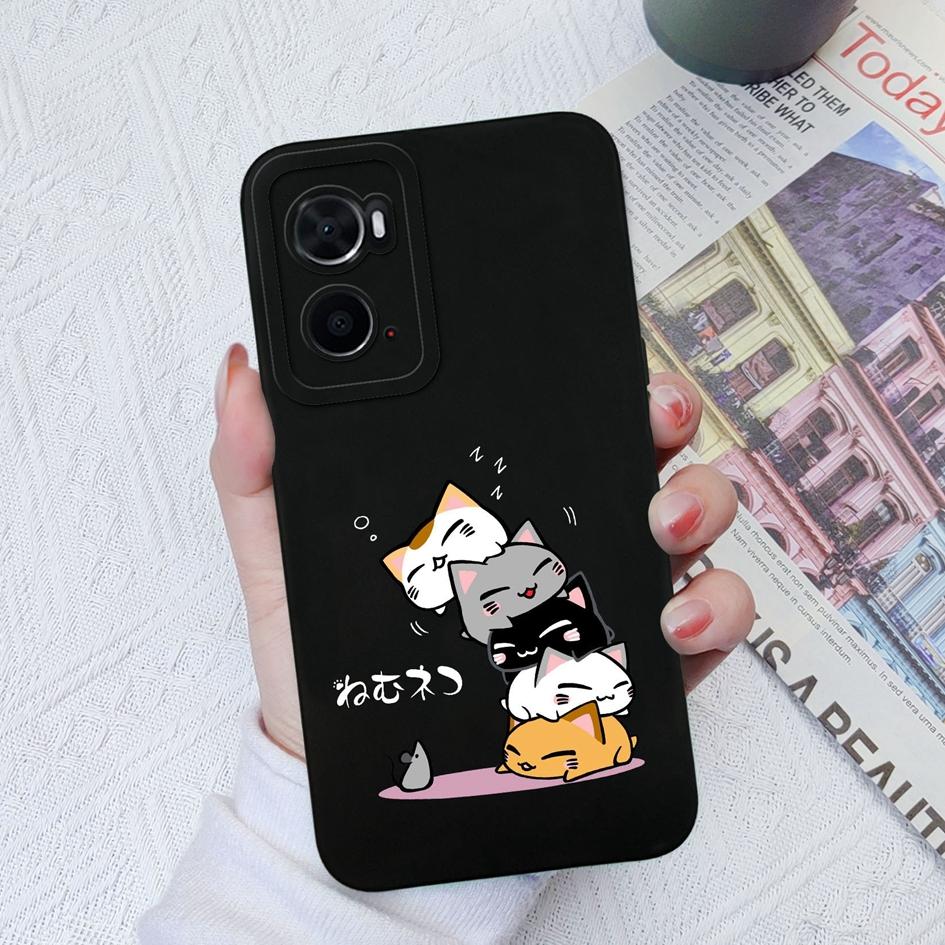 Veske for OPPO A91 A76 A73 A93 A72 A78 A94 A8 AX7 telefondeksel Cute Cat Støtsikker matt myk silikon Anti-fall kamerabeskyttelse for OPPO støtfanger