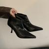 Fashion Elegant Black Soft Leather Ankle Boots Women Sexy Pointy Toe High Heels Fashion Back Zipper Design Boots for Women Winter Pumps