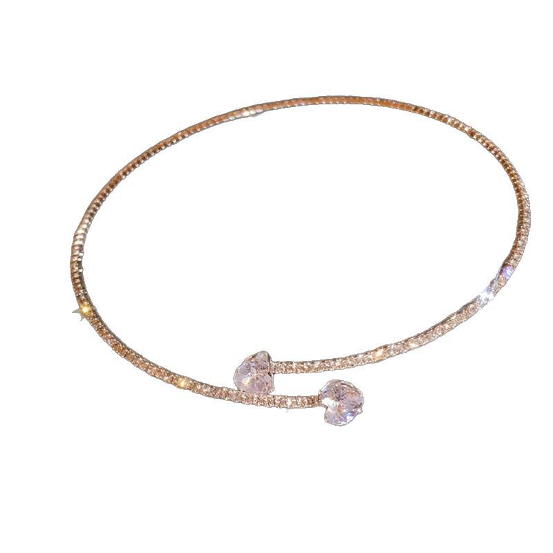 Elegante Französische Retro Zirkonia Herz Halskette - Luxuriöser Modischer Schlüsselbein Kette Schmuck