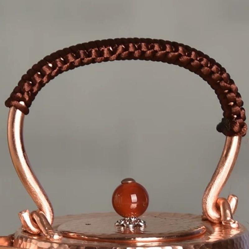 Vintage Pure Copper Coffee Pot,Hammer Texture Teaware 350 Ml Boil Milk Tea Weave Handle Carry By Hand Kettle ,Handcrafted Teapot