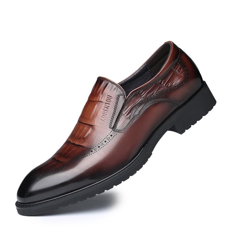 Old man head autumn leather shoes men's dress shoes business casual leather shoes men's British style crocodile pattern brock men's shoes