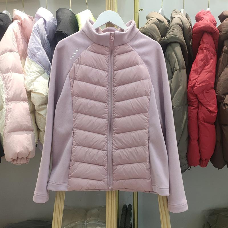Autumn and winter new down jackets women's short stand-up neck yoga clothes slim and thin and light inside with solid color warm jacket tide