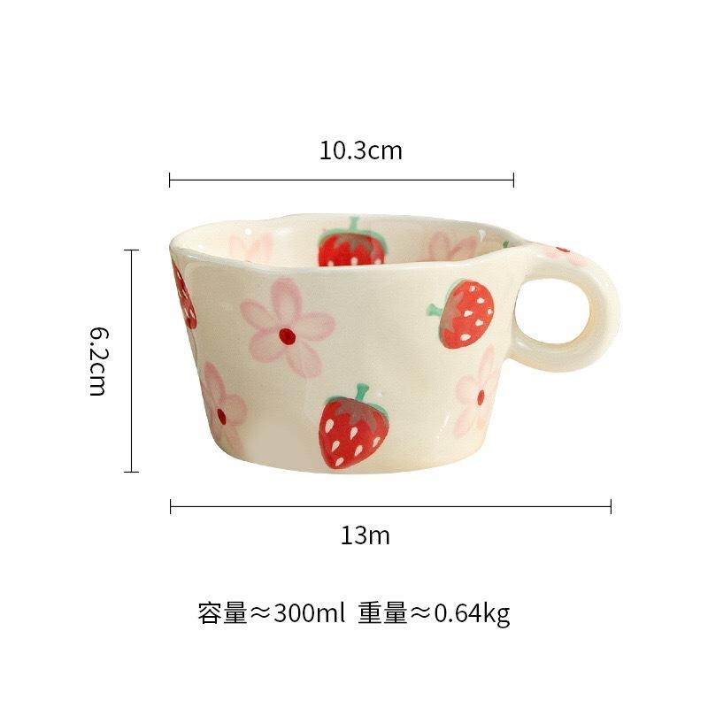 ceramic marker cup Hand Painted Strawberry Flower Espresso Coffee Cups Breakfast milk cup Milk Oats Breakfast Cup Girls Gift