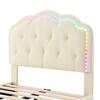 Bedroom Bed Upholstered Running Light Effect Higher Feet Without Mattress Wavy Headboard Apartment Furniture Changing LED Strip Sleep Faux Leather