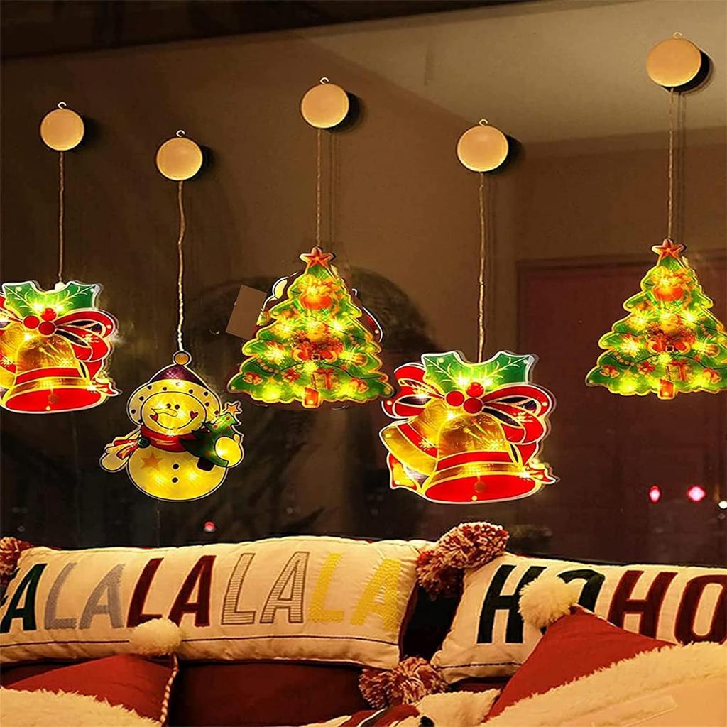 1pc Christmas Hanging LED Sucker Lamp Light Santa Claus Snowman Holiday Window Display Year Decoration Xmas Party Supply
