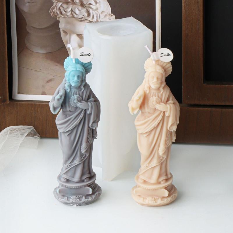 El Yapımı Sabun Alçı Reçine Aromaterapi Mum Silikon Kalıp Masaüstü Dekorasyonları için 3D Jesuses Silikon Mum Kalıbı