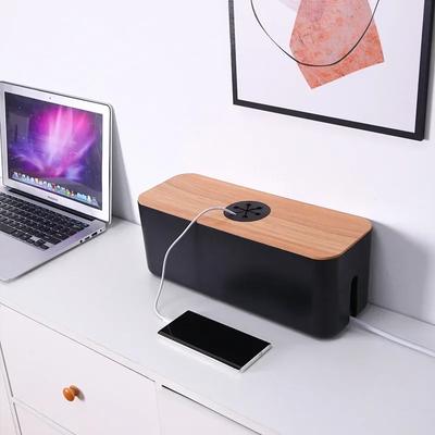 Boîte de rangement de câbles en bois, mallette de rangement de ligne électrique, organisateur de prise de chargeur anti-poussière, étui de fil, organisateur d'enrouleur de câble à domicile