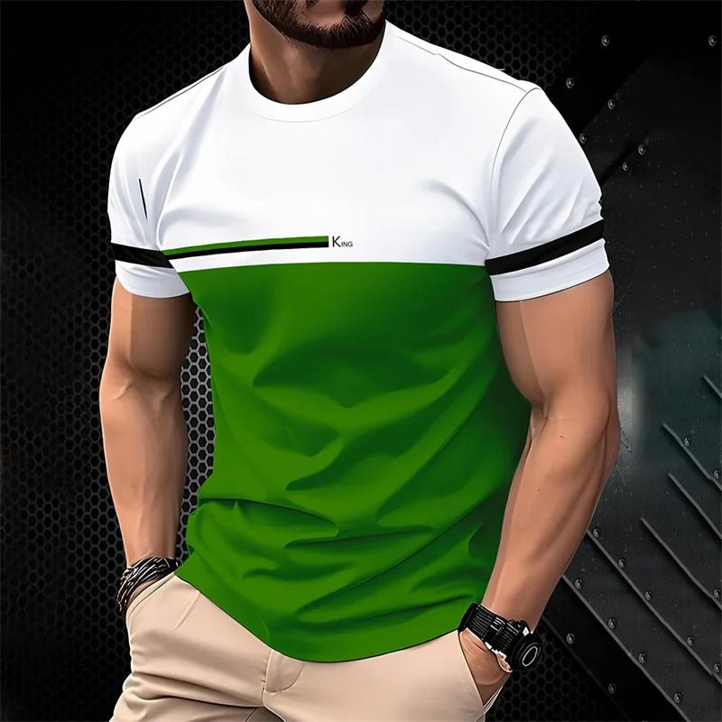 T-shirt Summer Outdoor Loose Breathable Round Neck T Shirts Stripe Design Print Men's Tee