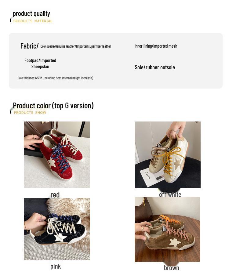 5CM Petite Height-Increasing Korean Color-Block Star White Retro Lace-Up Women's Casual Shoes
