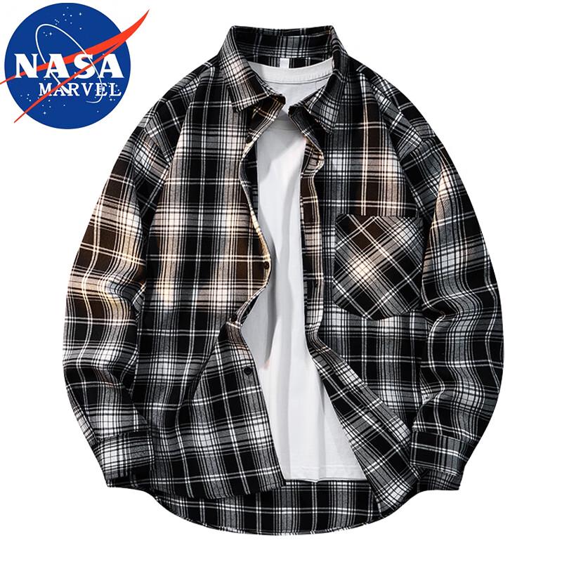 NASA MARVEL Men's Plaid Long Sleeve Shirt