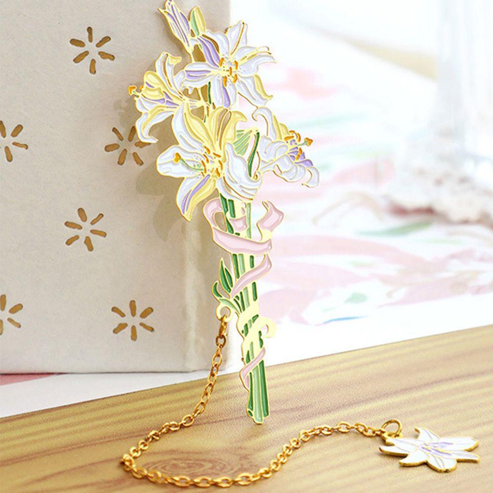 New Cherry Tulip Metal Bookmark Flower Brass Hollow Space Bookmarks Festival Gift Student Reading Pendant School Office Supplies