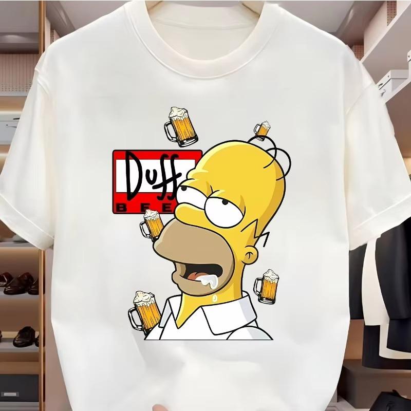 2026New Summer Simpson Mens Casual Shortsleeved Tshirt with Printed Pattern and Text Duff Beer Roundneck Shortsleeved Top 4XL