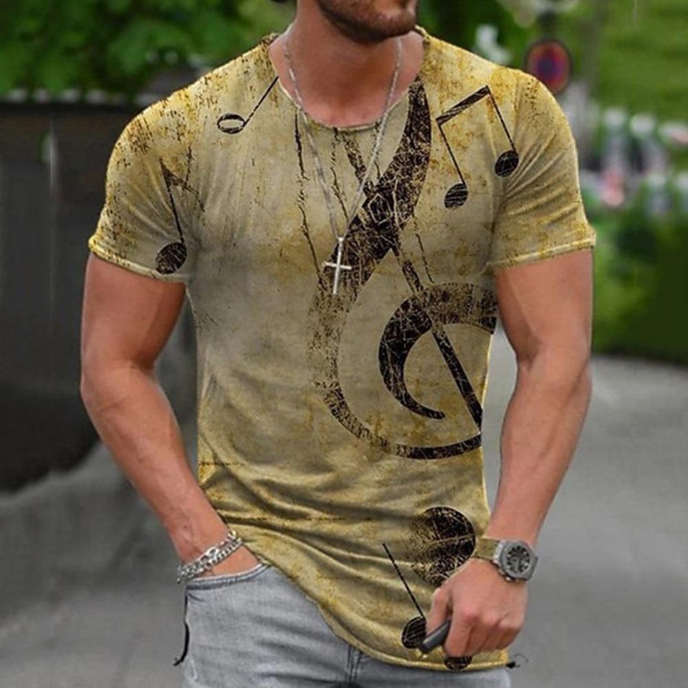 Men 3D Printed Pattern T-Shirt Round Neck Short Sleeve Loose S