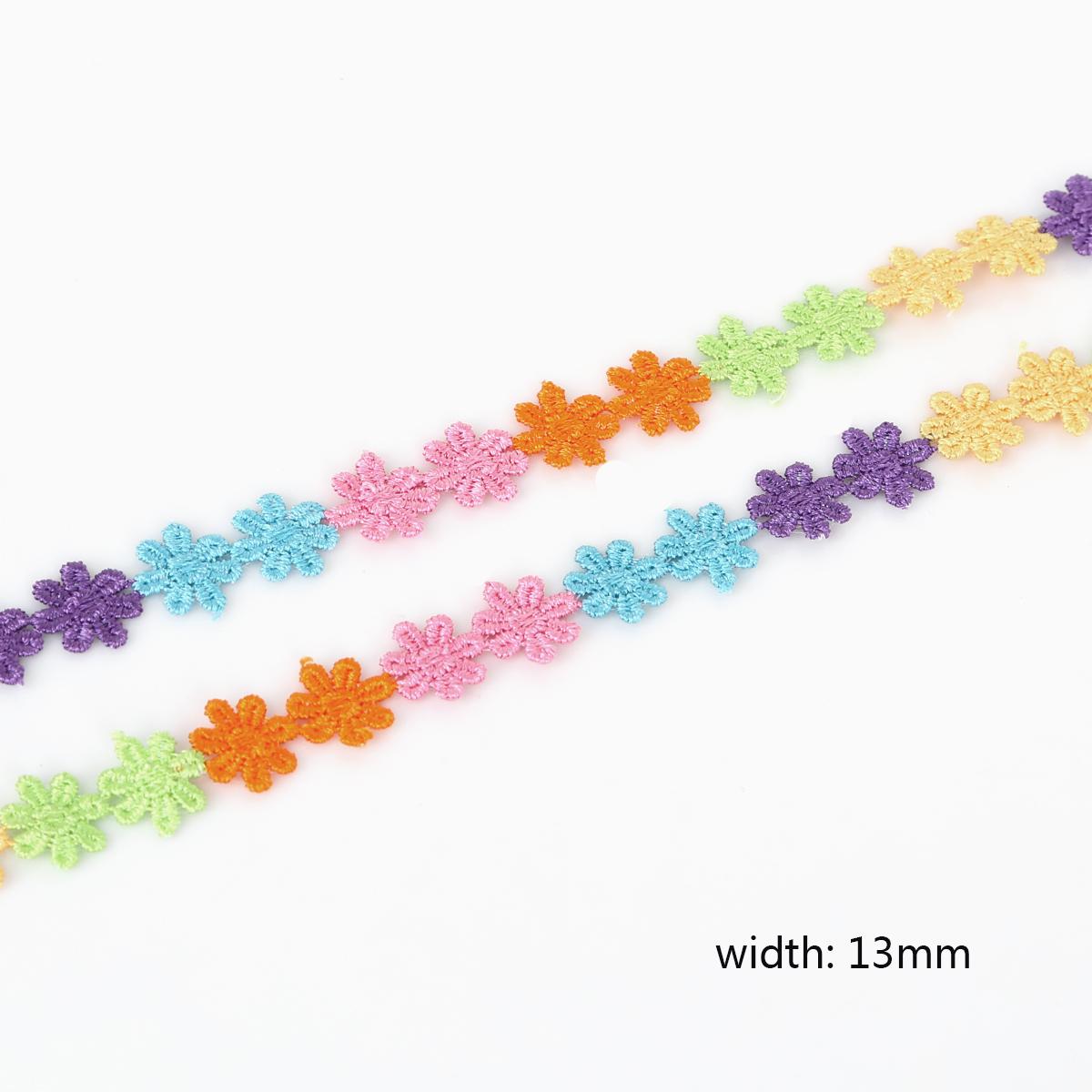 

2 ярда, красочные изящные цветы, ромашки, полиэстеровая кружевная бейка, вышитая кружевная лента для шитья, рукоделия, свадьбы 13mm