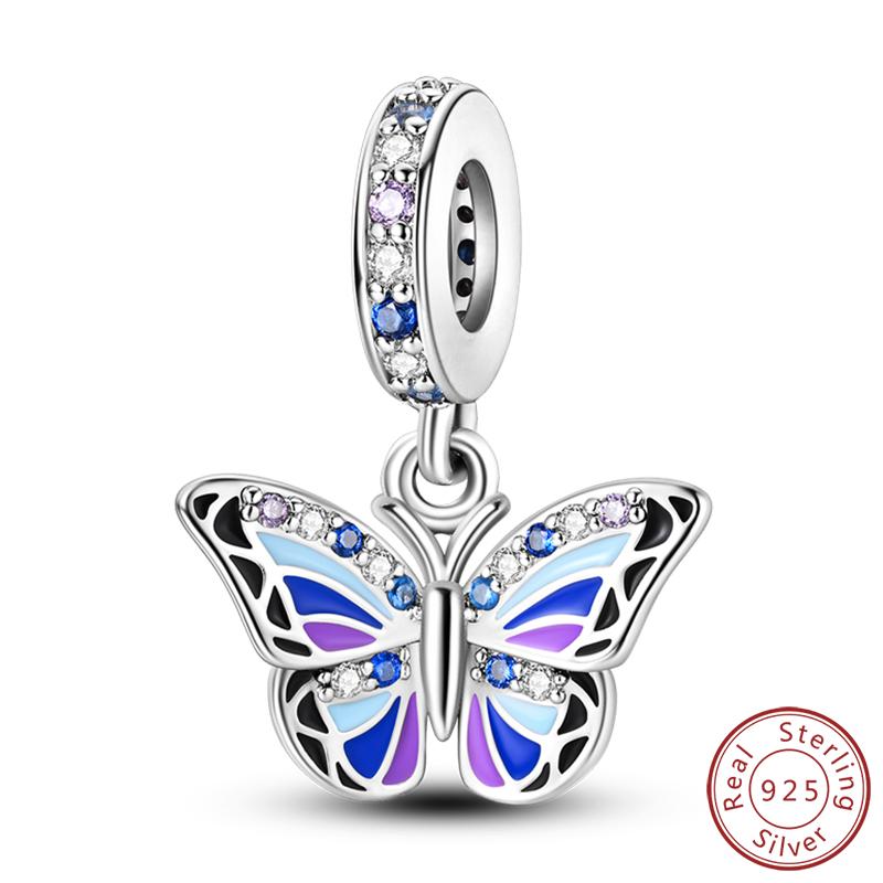 Elegant S925 Silver Butterfly & Dragonfly Multicolor Charms Beads Pendant 3mm DIY Fine Jewelry Making Accessories Gifts
