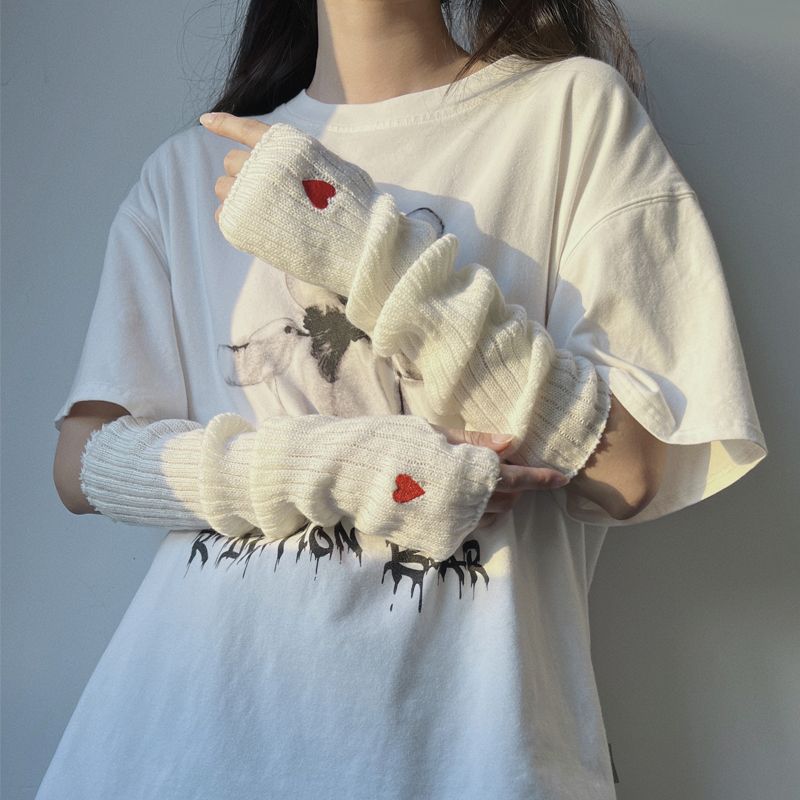 

JK Knitting Lace Oversleeve Long Y2g Gloves Girl Versatile Sleeves Half Finger Wool Sexy Arm Sleeve Student White embroidered All yards