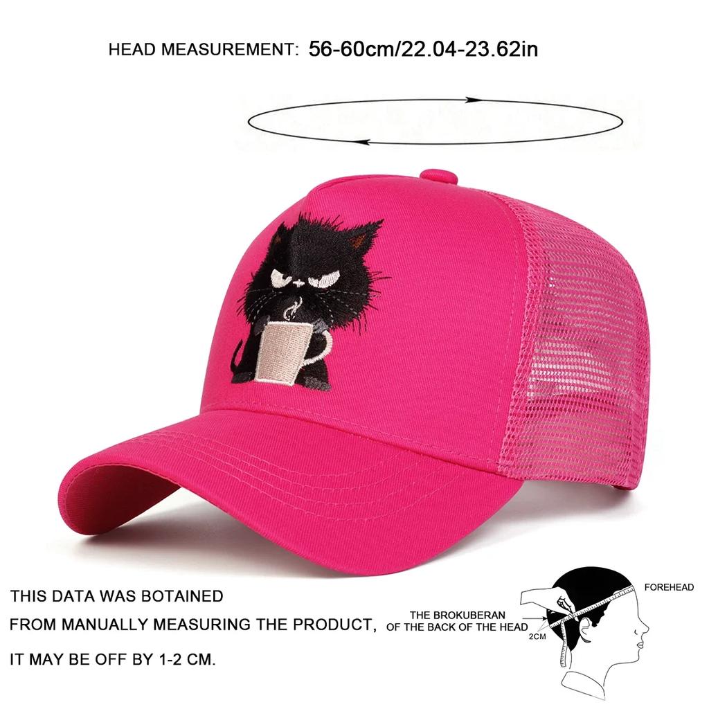 Net Baseball Stitching Embroidered Cat Black Neutral Gender Women Men For Caps Spring And Summer Outdoor Adjustable Casual Hats Sunscreen Hat