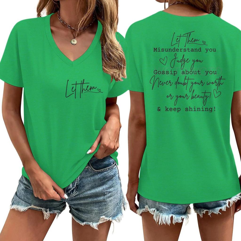 Let Them Letter Print Vneck Short Sleeve Soft Tee Inspirational Quotes Gift for Women Casual Positive Quotes Women Tshirts