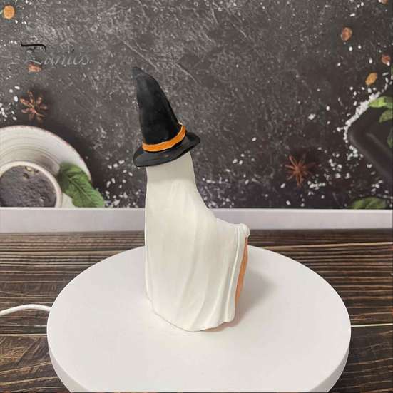 Pumpkin Element Ghost Decor Halloween Witch Hat Figurine, Pen Holder Desktop Storage Organizer Candy Container, Tabletop for Holiday Party Handcrafted