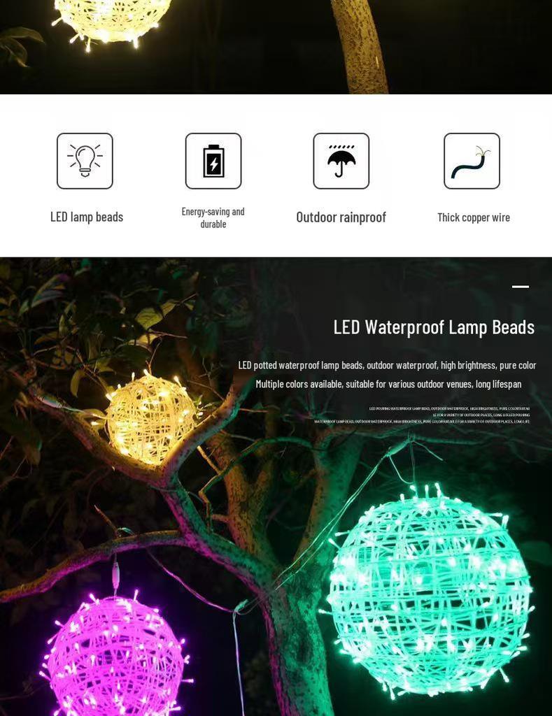 Outdoor Waterproof LED Rattan Ball String Lights for Tree Decoration - Flashing Holiday Lighting for Christmas and Spring Festival