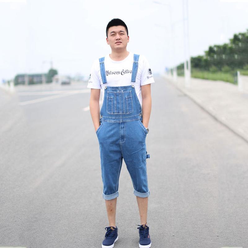 Men's Denim Overalls Large Size Strap Straight Pants Light Blue Shorts