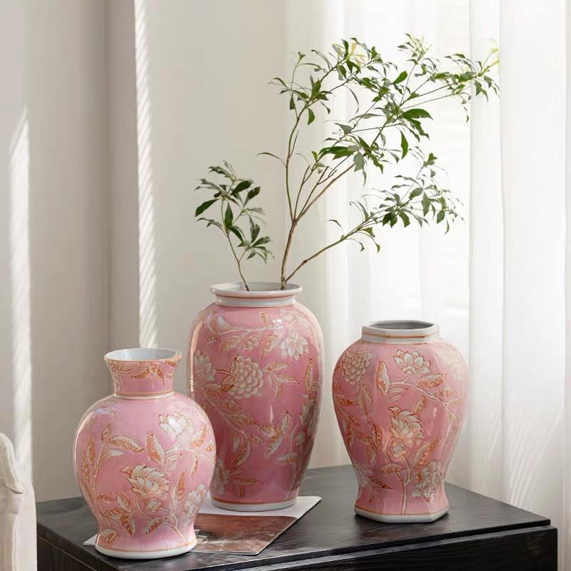 Blue and White Porcelain Vase Pink Pot Chinese-style Retro Porcelain Jars Flower Vase Flowerpot Home Decoration Accessories