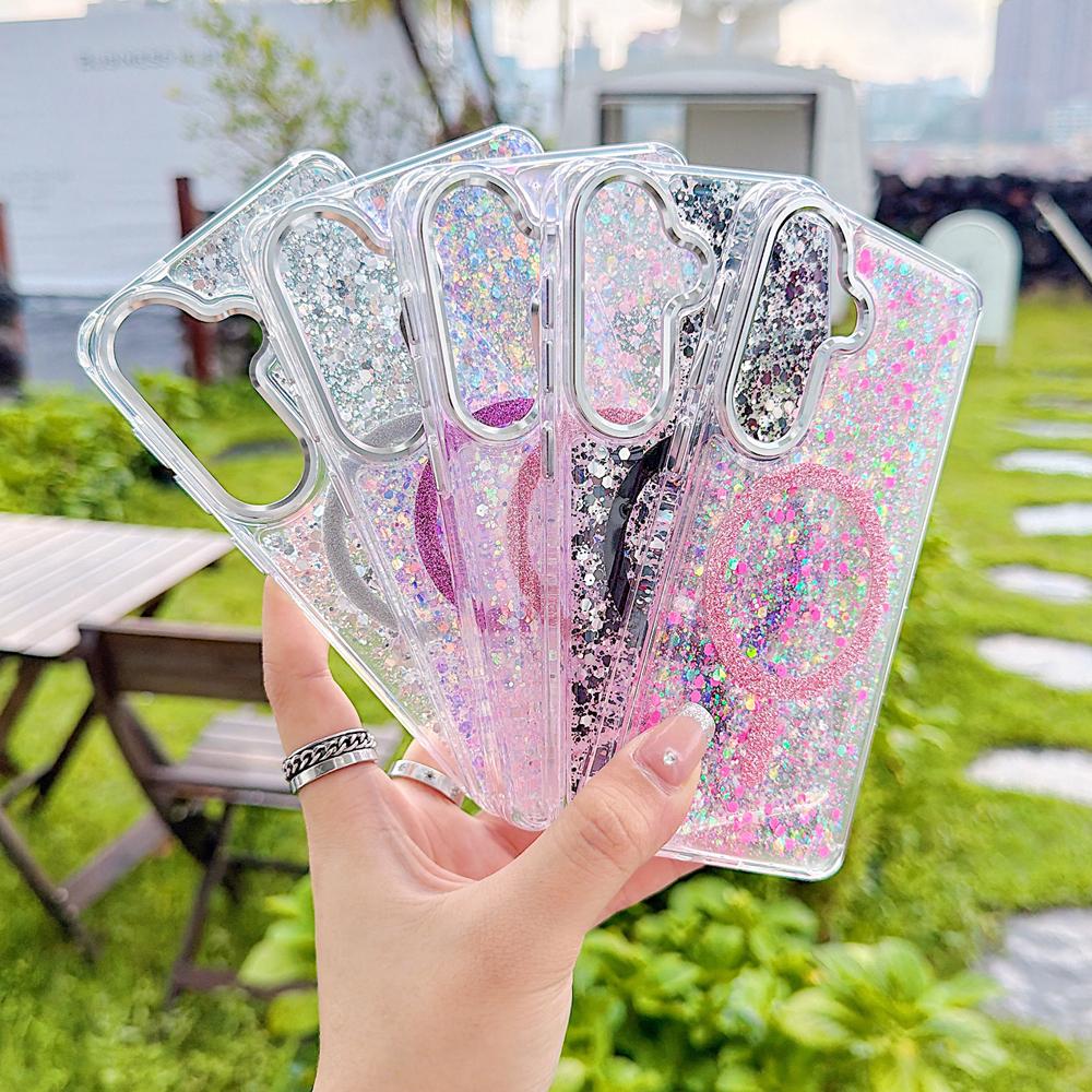 KEYSION Luxuxy Glitter Magnetic Phone Case for MagSafe for Samsung A56 5G A26 A16 4G TPU+PC Shockproof Cover for Galaxy A17 5G