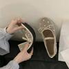 Rhinestone Single Shoes Women's Summer New Round Toe Shallow Mesh Breathable Bow Mary Jane Soft Sole Non-Slip Flats