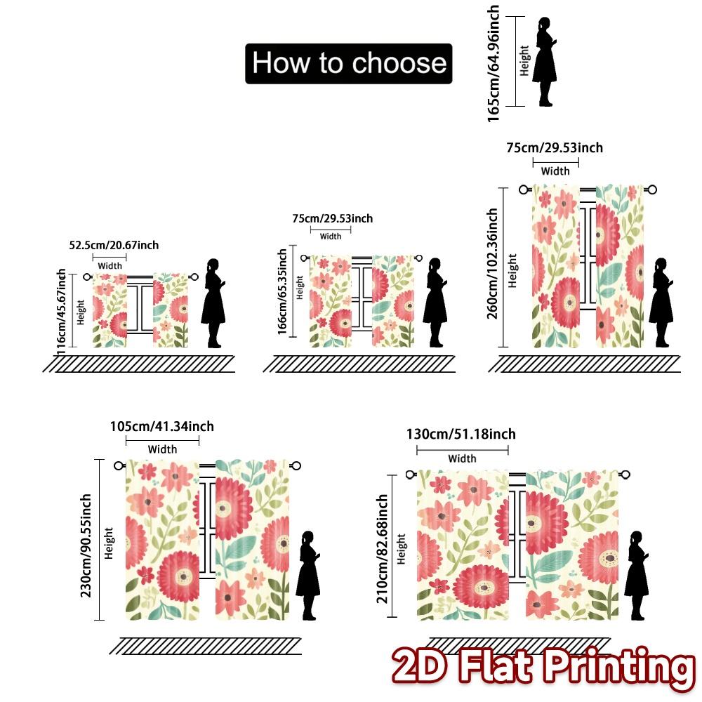 Set Of 2 Minimalist Flat Printing Curtains Without Rod Floral Spring Celebration Design Ramadan Festival Machine Curtain Made Polyester