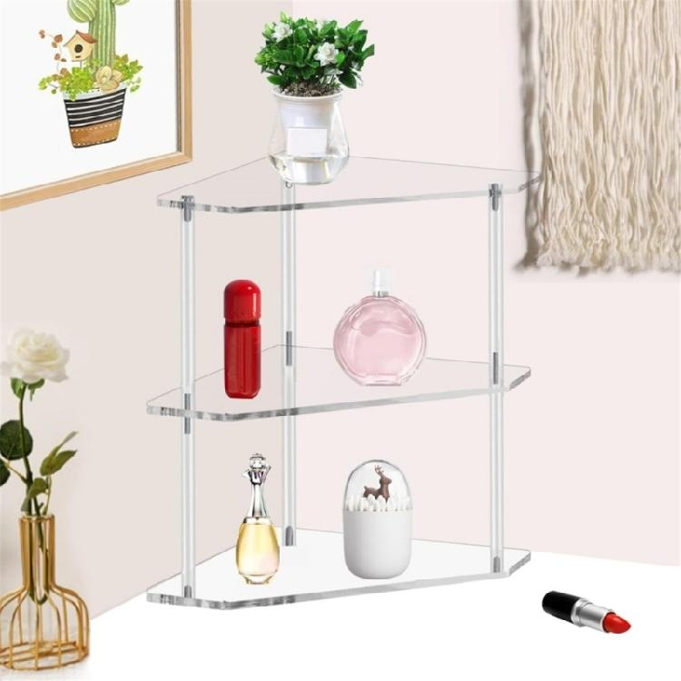 Elegant Wall Mounted Corner Shelf Acrylic Storage Rack Space Saving Organizer Triangle End Table for Skincare Tool