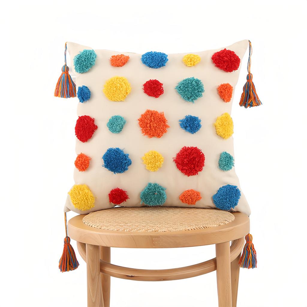 Retro Bohemian Light Luxury Tufted Cushion Pillowcase Sofa Pillow Tassel Pillowcase