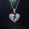 Full Paved Broken Heart Split Pendant Hip Hop Twisted Rope Chain Women Men Clavicle Necklace
