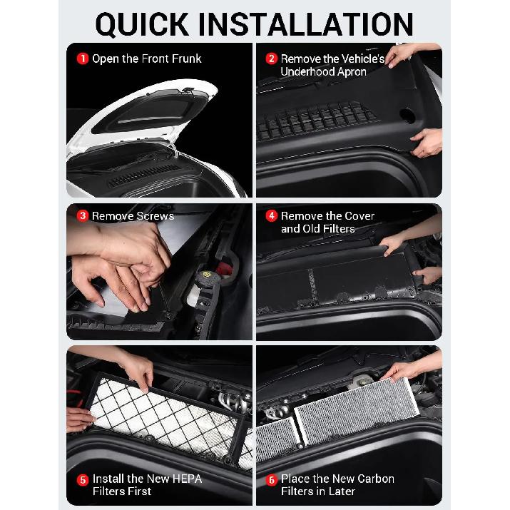4PCS Cabin Air Filter HEPA for Tesla Model Y Juniper 2025 2024 Air Intake Filter Replacement with Activated Carbon Accessories