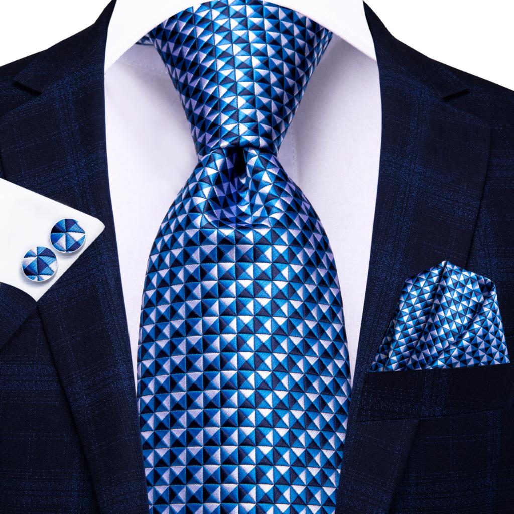Hi-Tie Navy Blue Striped Silk Wedding Tie For Men Fashion Design Gift Men Necktie Hanky Cufflink Set Business Party Dropshiping