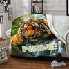 Tiger By Waterfall With Butterfly And Leaves Space Lightweight Customizable Blanket Customize Text Soft Cozy Great For Sofa Couch Office Bed Picnics