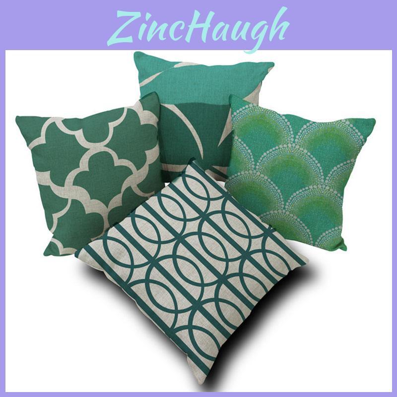 Stylish Green Geometry Cotton Linen Pillow Case Perfect For Bed Sofa Car And Office