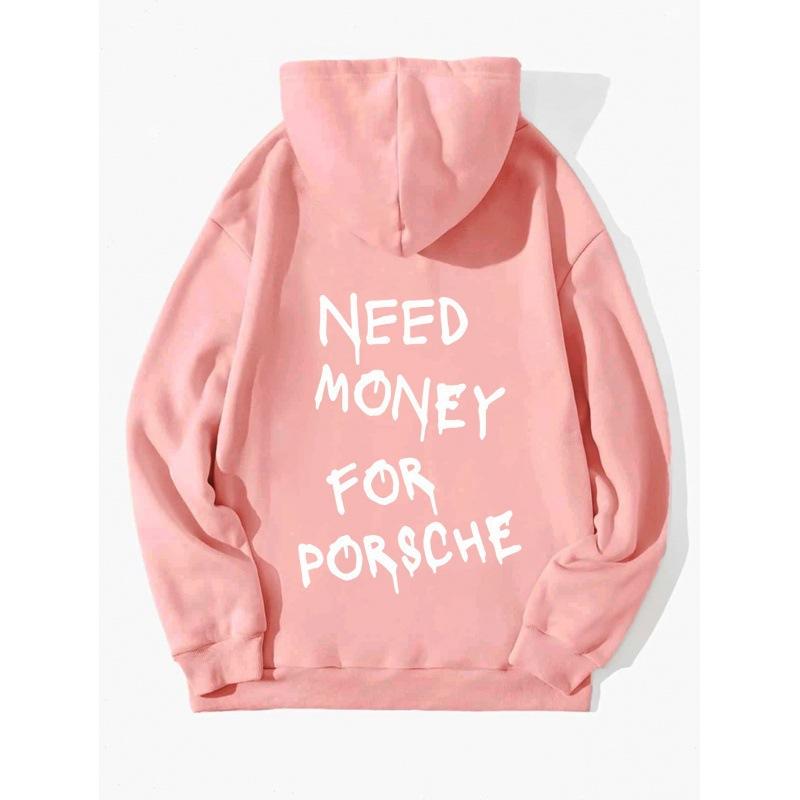 Hot Sale Women's Fleece Sweater Plain Letter Print Kangaroo Pocket Drawstring Print Hoodie