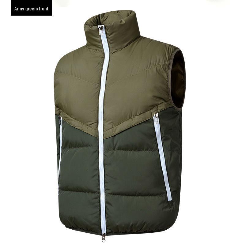 Men's Stand Collar Sleeveless Nylon Vest - Warm and Casual for Autumn/Winter
