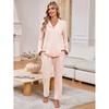 Womens Comfortable Lounge Set Long Sleeve Button-Up Top With Pocket Pants Casual Home Wear